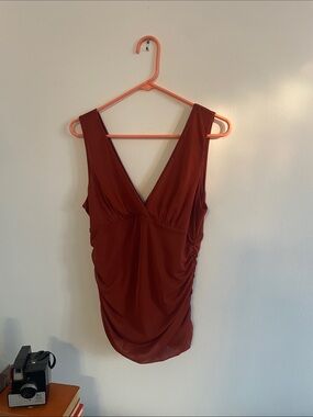 Anthropologie Burnt Orange V-Neck Ruched Tank